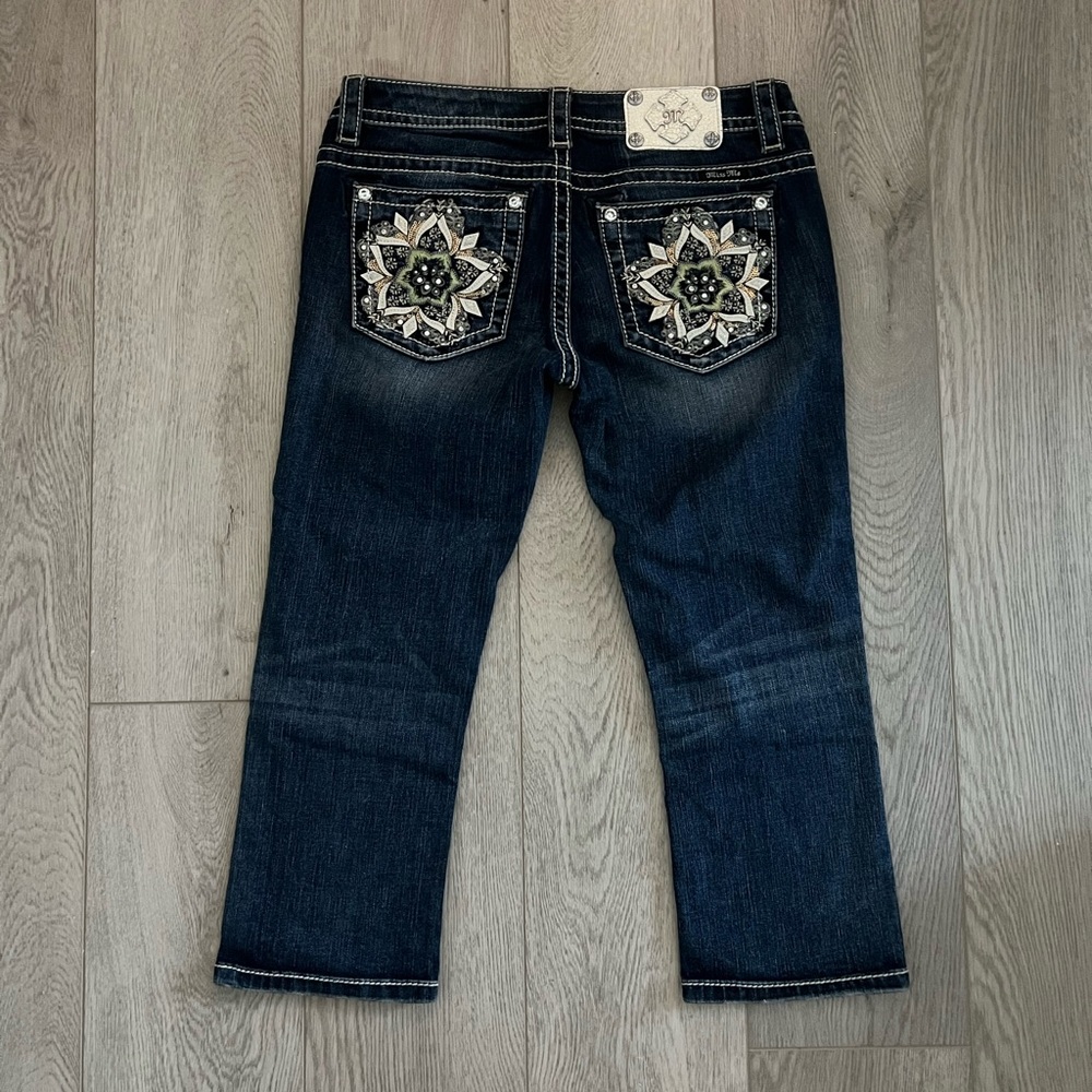 miss me y2k dark wash low rise skinny embroidered 2000s deadstock capri jeans